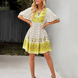 Bohemian Printed V-Neck Mini Dress