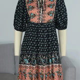 Bohemian Printed V-Neck Mini Dress