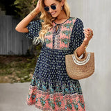 Bohemian Printed V-Neck Mini Dress