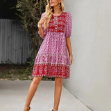 Bohemian Printed V-Neck Mini Dress