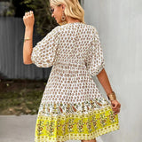 Bohemian Printed V-Neck Mini Dress