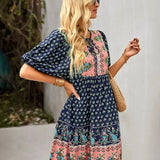 Bohemian Printed V-Neck Mini Dress