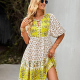 Bohemian Printed V-Neck Mini Dress
