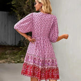 Bohemian Printed V-Neck Mini Dress