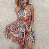 Printed Halter Mini Dress