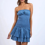 Strapless Tiered Denim Mini Dress