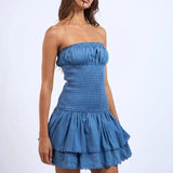 Strapless Tiered Denim Mini Dress