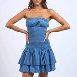 Strapless Tiered Denim Mini Dress