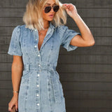 Denim Button Front Mini Dress