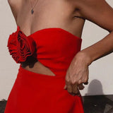 Floral Appliqué Strapless Mini Dress