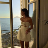 Floral Appliqué Strapless Mini Dress