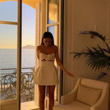 Floral Appliqué Strapless Mini Dress