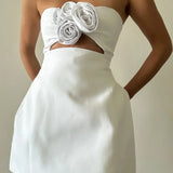 Floral Appliqué Strapless Mini Dress