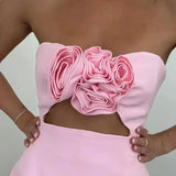 Floral Appliqué Strapless Mini Dress