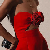 Floral Appliqué Strapless Mini Dress