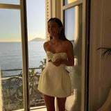 Floral Appliqué Strapless Mini Dress