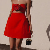Floral Appliqué Strapless Mini Dress