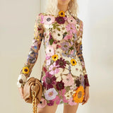 Floral High Neck Mini Dress