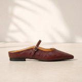 Women's Leather-Look Closed-Toe Flat Slip-On Mules
