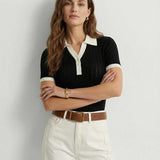 Women's Contrast Collar Knit Polo Top