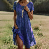 Women's Printed Short-Sleeve V-Neck Midi Dress