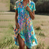 Women's Printed Short-Sleeve V-Neck Midi Dress