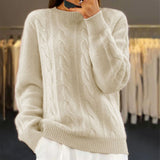 Women's Long-Sleeve Cable Knit Wool Sweater