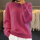 Women's Long-Sleeve Cable Knit Wool Sweater
