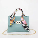 Printed Scarf Handle Crossbody Satchel Bag