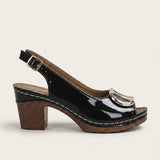 Women's Glossy Leather-Look Ankle Strap Block Heels