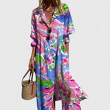 Button Front Printed Midi Dress