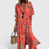 Button Front Printed Midi Dress
