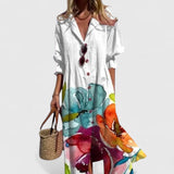 Button Front Printed Midi Dress