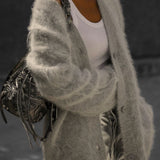 Women's Oversized Fuzzy V-Neck Buttoned Long-Sleeve Cardigan