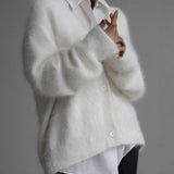 Women's Oversized Fuzzy V-Neck Buttoned Long-Sleeve Cardigan