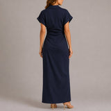 Women's Short-Sleeve Ruched Maxi Shirt Dress