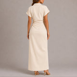 Women's Short-Sleeve Ruched Maxi Shirt Dress