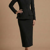 Square Neck Peplum Midi Dress