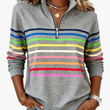 Women's Striped Quarter-Zip Ribbed Knit Pullover