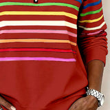Women's Striped Quarter-Zip Ribbed Knit Pullover
