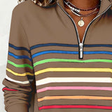 Women's Striped Quarter-Zip Ribbed Knit Pullover