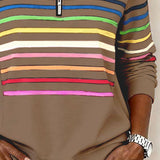 Women's Striped Quarter-Zip Ribbed Knit Pullover