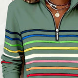 Women's Striped Quarter-Zip Ribbed Knit Pullover