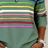 Women's Striped Quarter-Zip Ribbed Knit Pullover