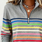 Women's Striped Quarter-Zip Ribbed Knit Pullover