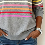 Women's Striped Quarter-Zip Ribbed Knit Pullover