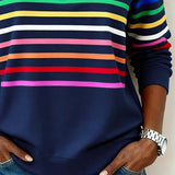 Women's Striped Quarter-Zip Ribbed Knit Pullover