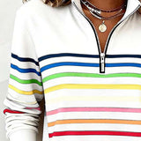 Women's Striped Quarter-Zip Ribbed Knit Pullover