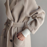 Women's Longline Double-Breasted Belted Wool Coat