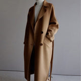 Women's Longline Double-Breasted Belted Wool Coat